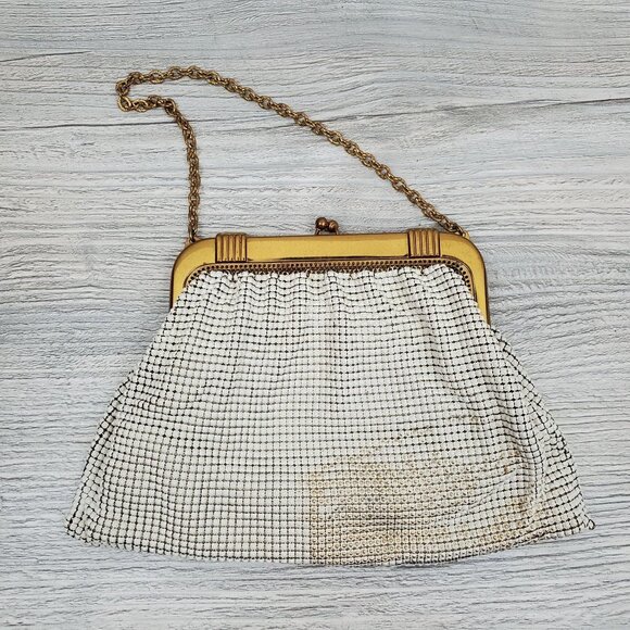 Vintage Whiting & Davis 30's/40's gold and cream enameled mini handbag - Picture 1 of 7